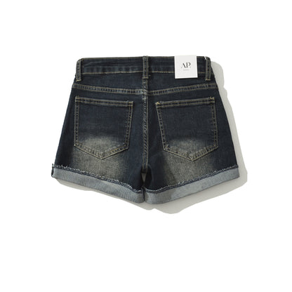 Denim Shorts for Women High Waist Sexy Cuffed Straight Leg A-Line Hot Pants