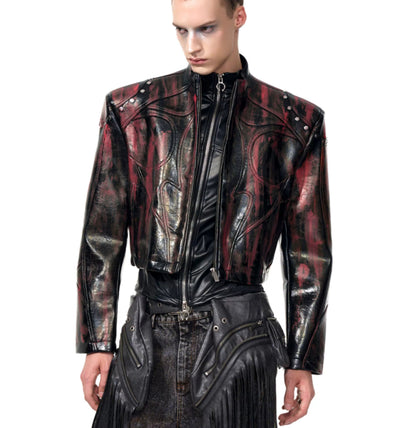 Men's Stand Up Collar Leather Jacket