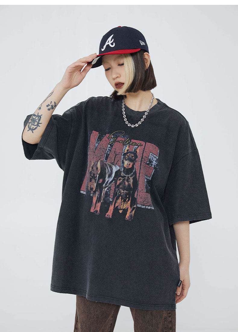 Street Letters Doberman Pinscher Washed And Worn Short Sleeve T-shirt MuddyStock