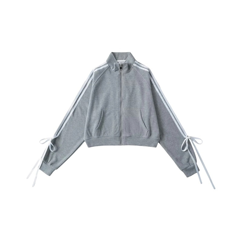 Women's Design Side Pull Bow Loose Casual Jacket Light Gray All Products