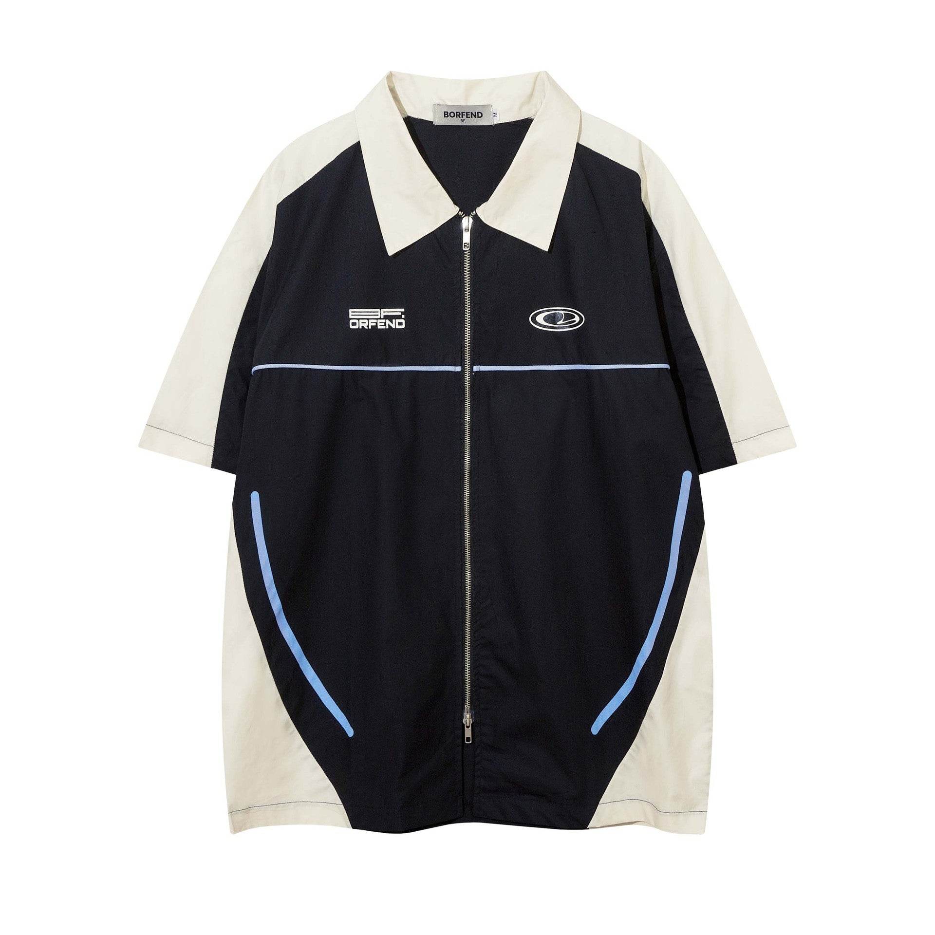 High Street Matching Letters Printing Lapel Short Sleeve Shirt For Men Black MuddyStock