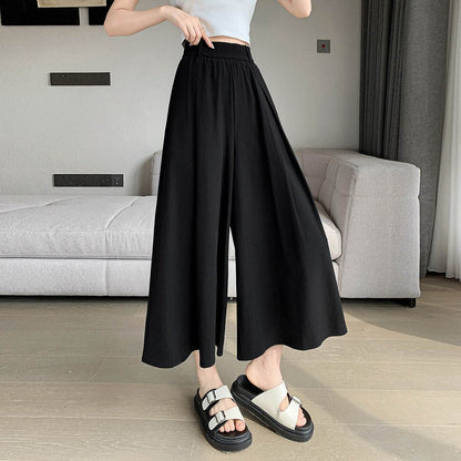 Korean Style Elastic Waistband Women's Straight Loose Pants Black MuddyStock