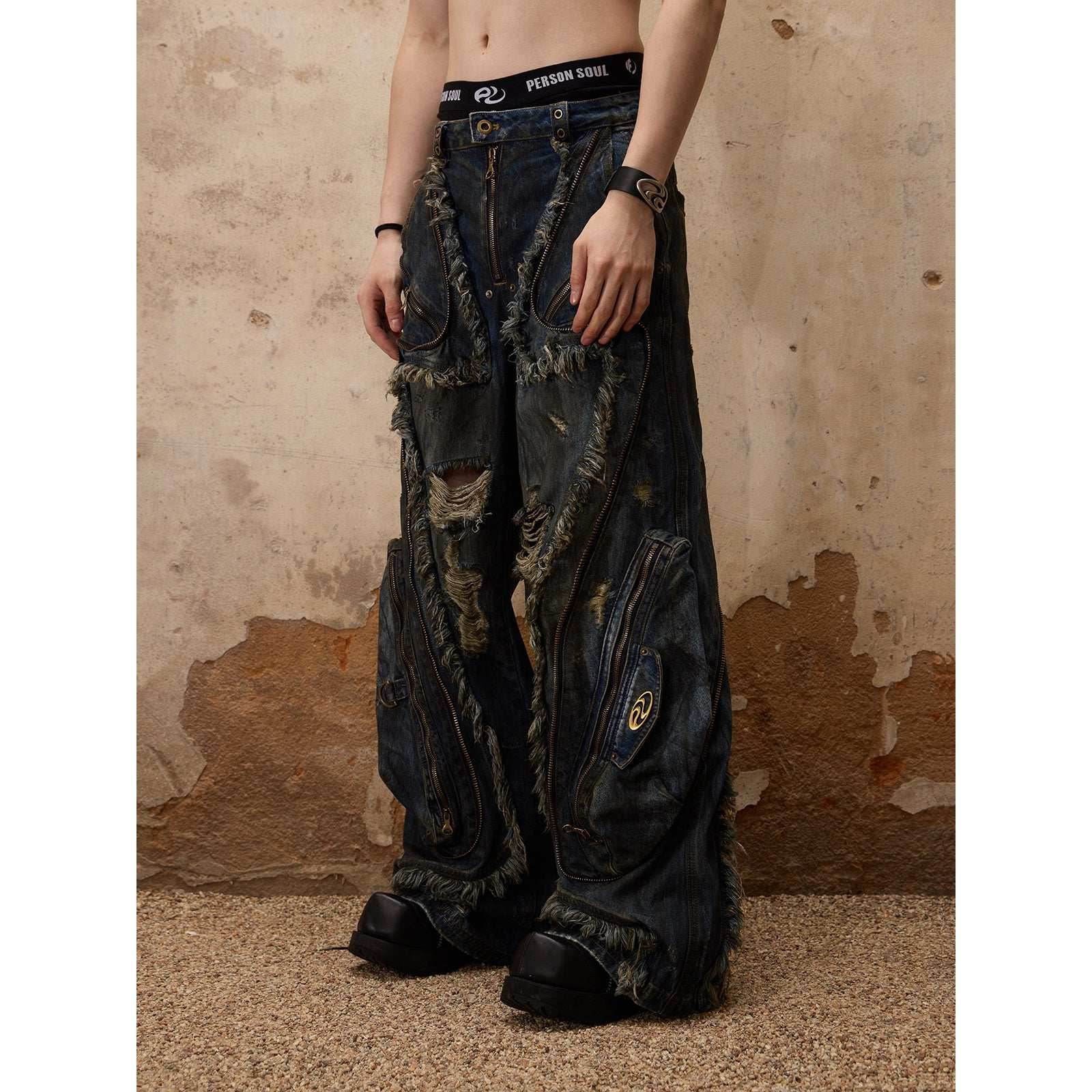 Female Alien Structural Stained Jeans For Men And Women MuddyStock