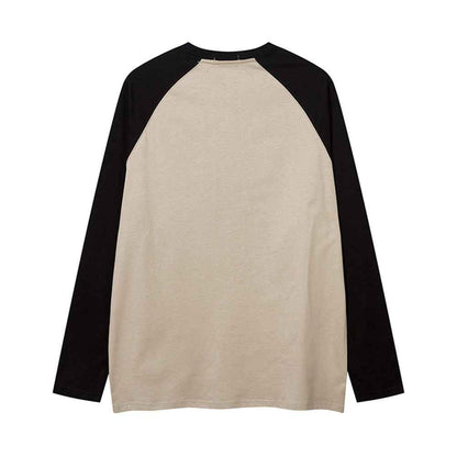 Cartoon Bear Print Color Contrast Long Sleeve T-shirt For Women null