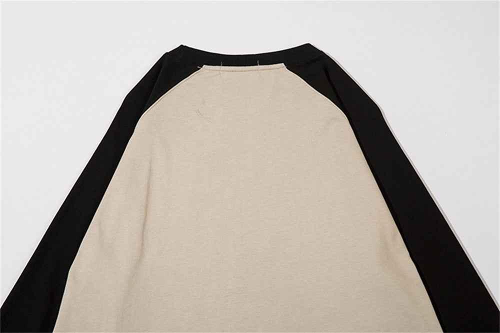 Cartoon Bear Print Color Contrast Long Sleeve T-shirt For Women null