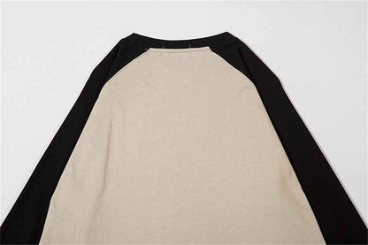 Cartoon Bear Print Color Contrast Long Sleeve T-shirt For Women null