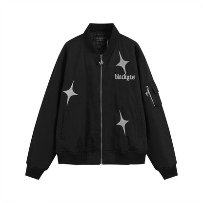 Star Letters Embroidered Stand Collar Zip Jacket For Men And Women MuddyStock