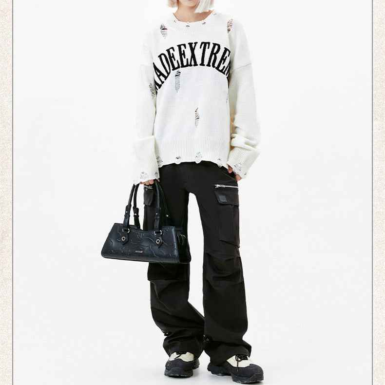 Letter Idle Style Wormhole Damaged Knitted Sweater For Men And Women MuddyStock