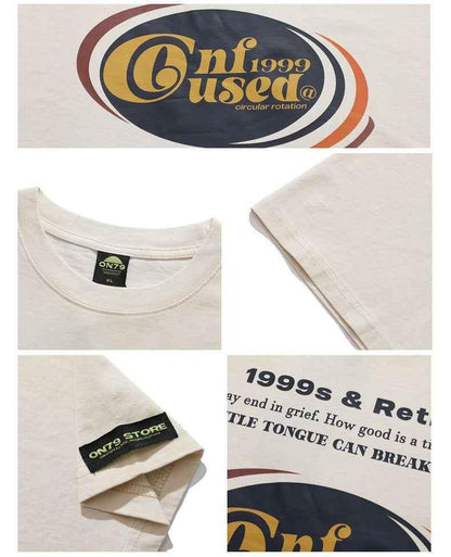 Retro Washed Text Printed Off-shoulder Loose Men's T-shirt MuddyStock
