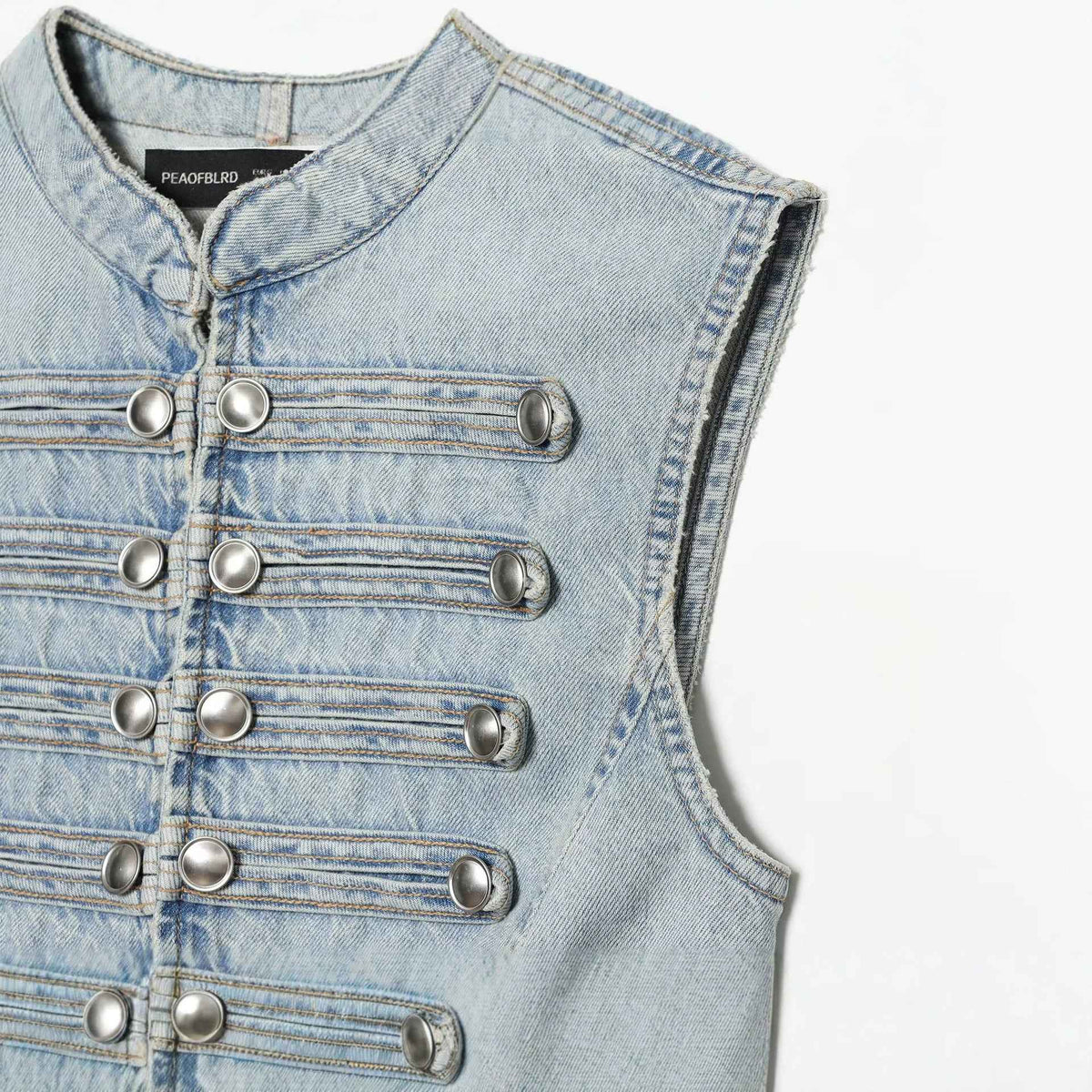 Knot button up stand up collar denim vest for women | MuddyStock Originals