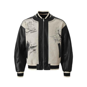American Retro Angel Wings Statue Printed Loose Jacket For Men Black