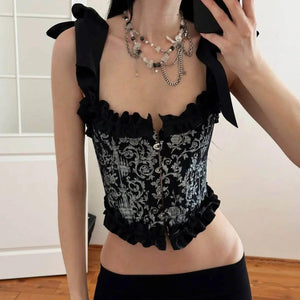 Splicing bow tie slimming camisole top for women | MuddyStock Originals Black