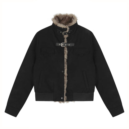 Warm and flannel cotton jacket short jacket for women | MuddyStock Originals Black
