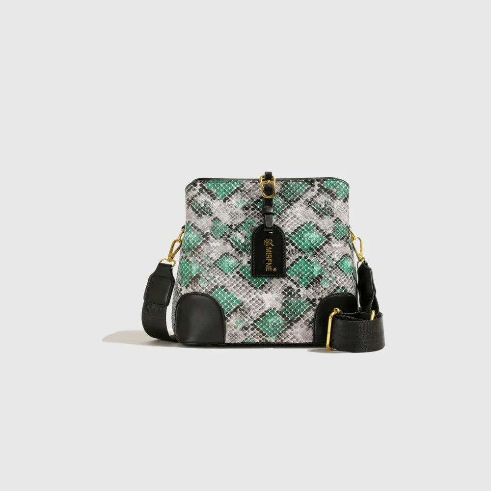 PU Leather Snakeskin Print Crossbody Bag For Women Green One Size