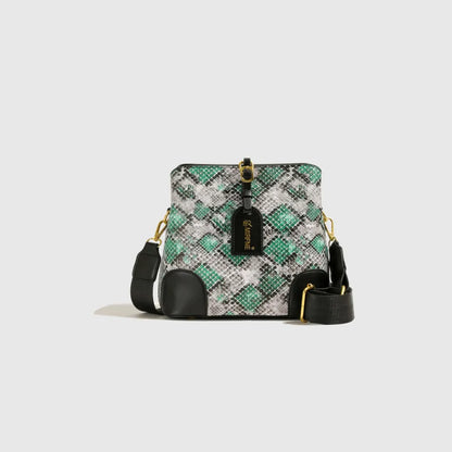 PU Leather Snakeskin Print Crossbody Bag For Women Green One Size