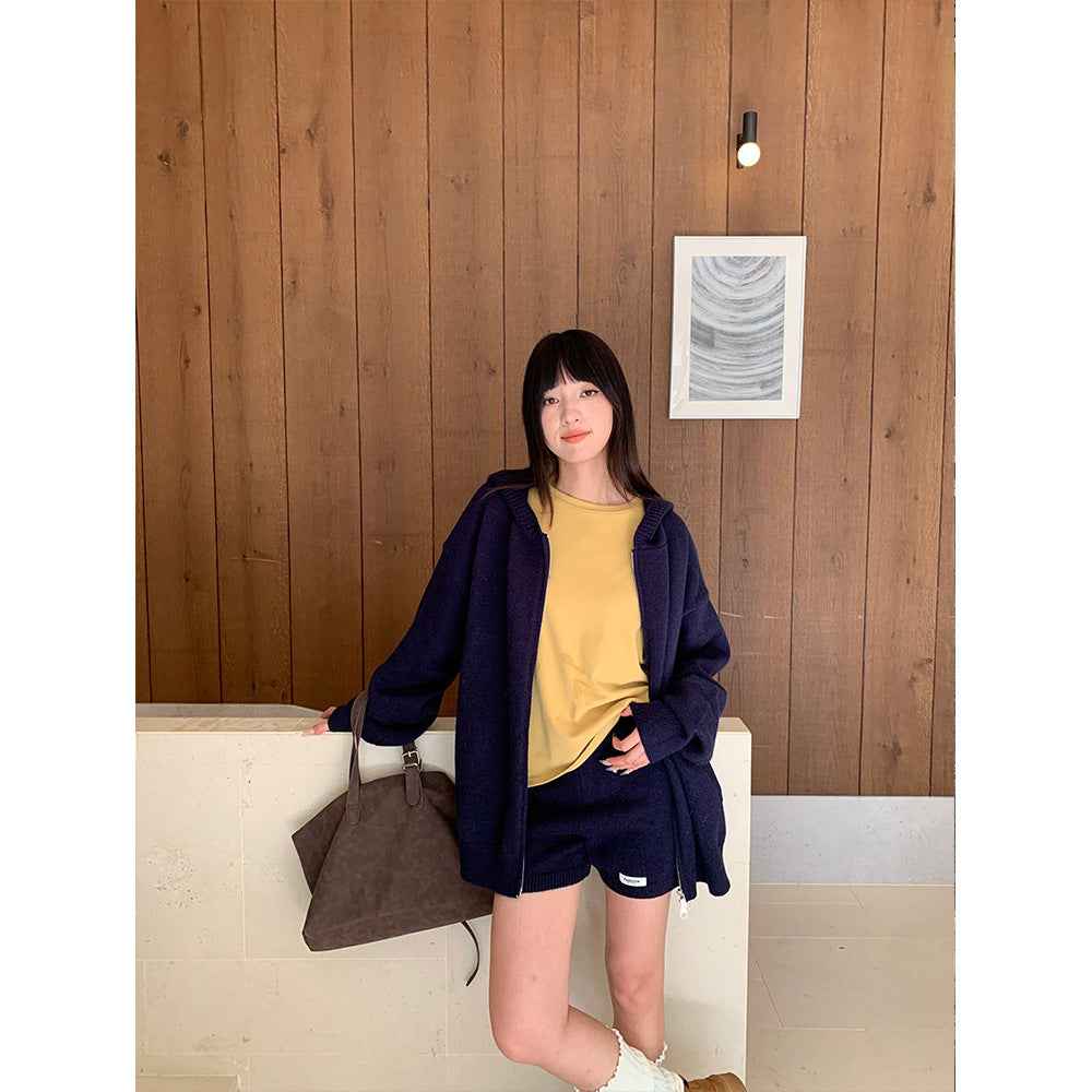 Casual Knitted Set with Long Sleeve Cardigan and Shorts for Women | MuddyStock Originals
