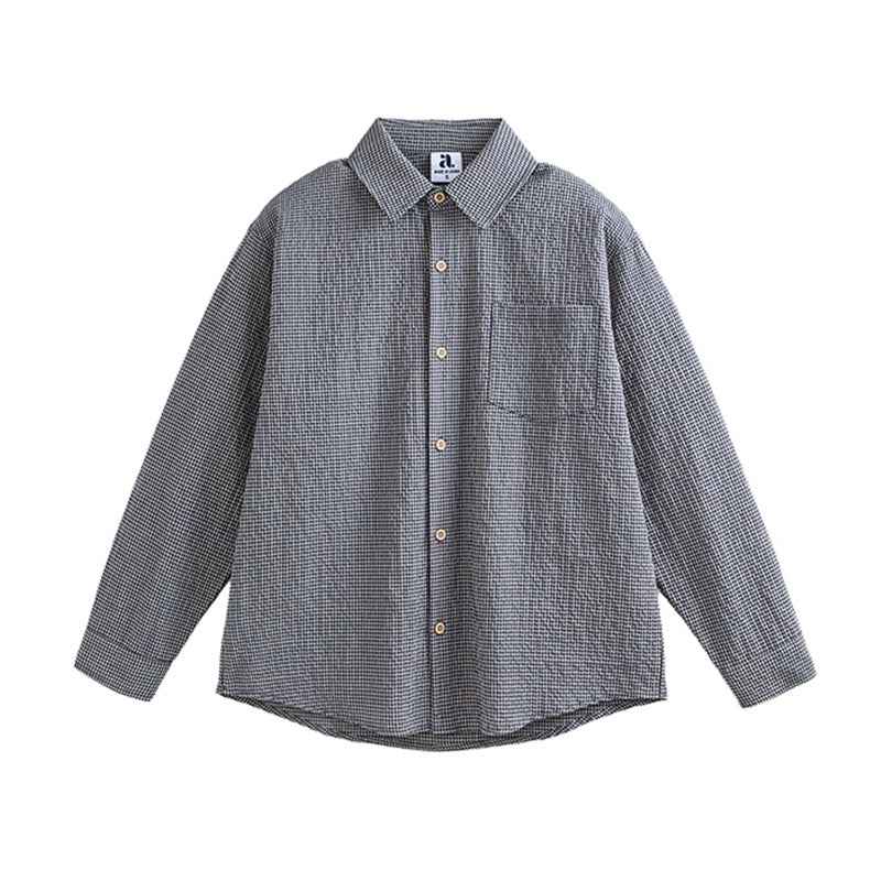 Bubble Texture Plaid Long Sleeve Shirt For Men null