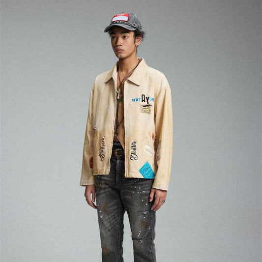 Embroidered Lapel Workwear Jacket For Men MuddyStock
