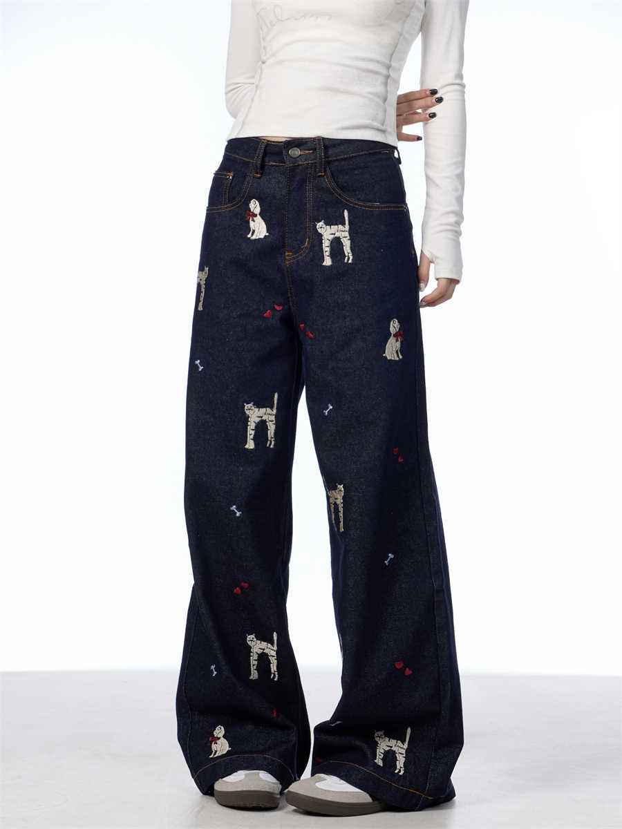 Animal Print Wide Leg Jeans For Women Black MuddyStock