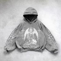 Hooded Printed Hip Hop Streetwear Hoodie Gray 3 MuddyStock All Products