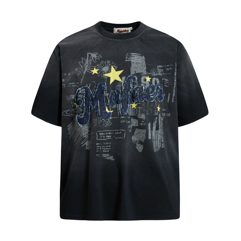Hip hop star letter printed short sleeved T-shirt for men and women | MuddyStock Originals Black