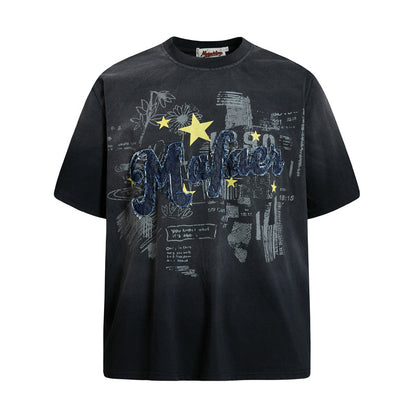 Hip hop star letter printed short sleeved T-shirt for men and women | MuddyStock Originals Black