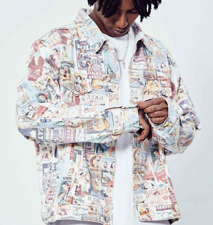 Hip Hop Washed Vintage Poster Cowboy Loose Coat For Men MuddyStock