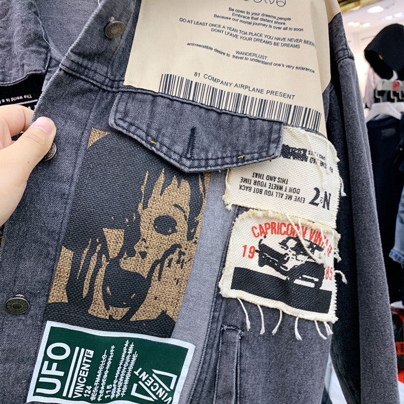 Patchwork denim jacket for men and women MuddyStock null