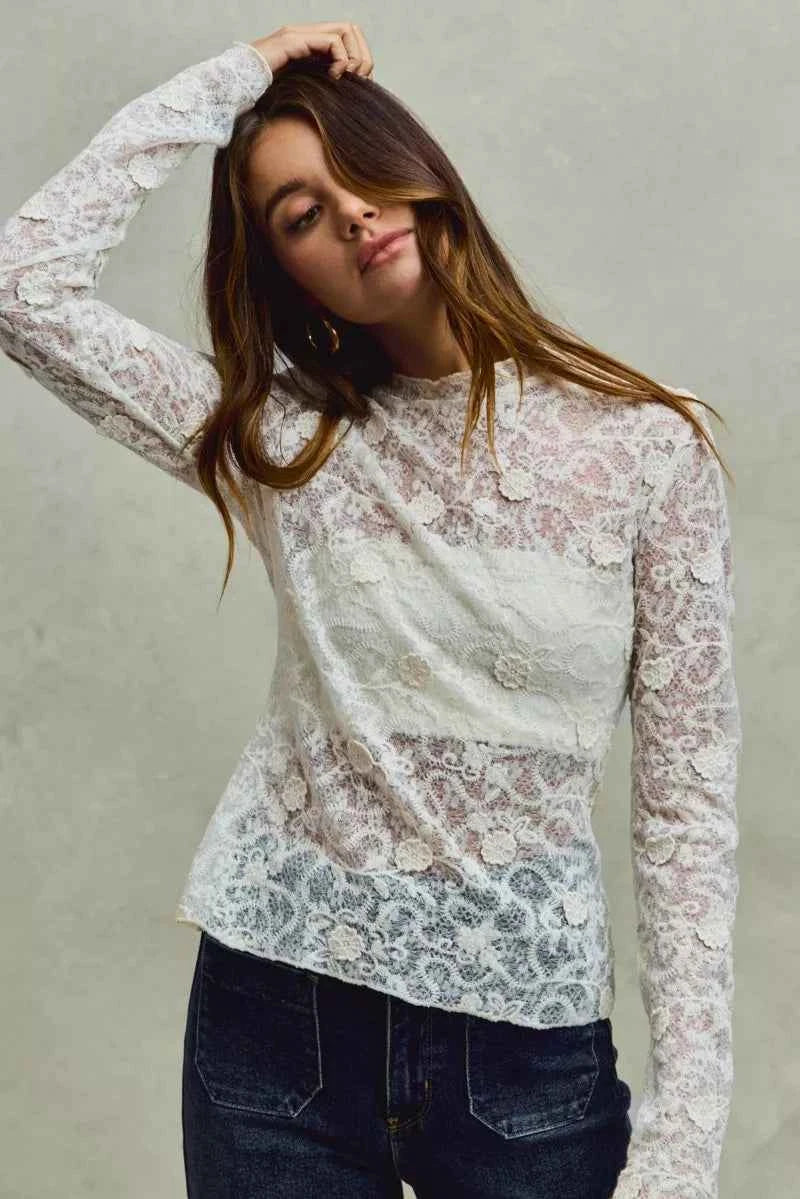 Lace Long Sleeve Floral Layering Top Trendsi