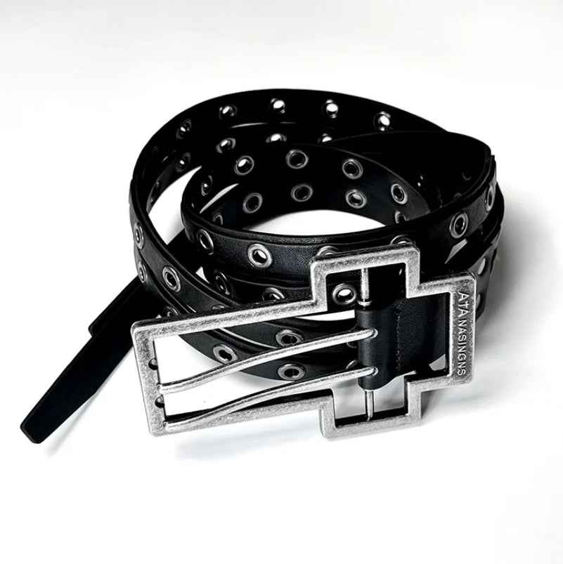 Distressed Cross-pattern Full-grain Leather Double-layer Belt