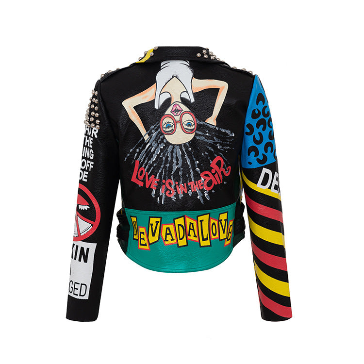 Women's Leather Print Contrast Cropped Jacket For Women