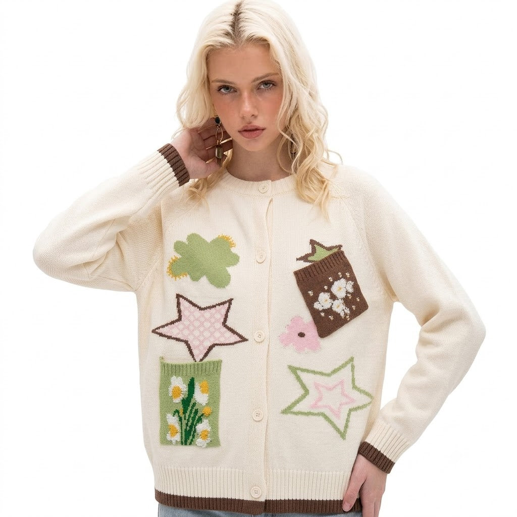 Pattern jacquard cardigan sweater for women | MuddyStock Originals