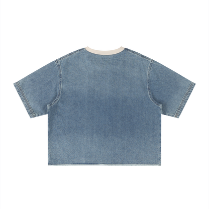 Vintage Wash Boxy Raw Hem Denim T-Shirt For Men | MuddyStock Originals