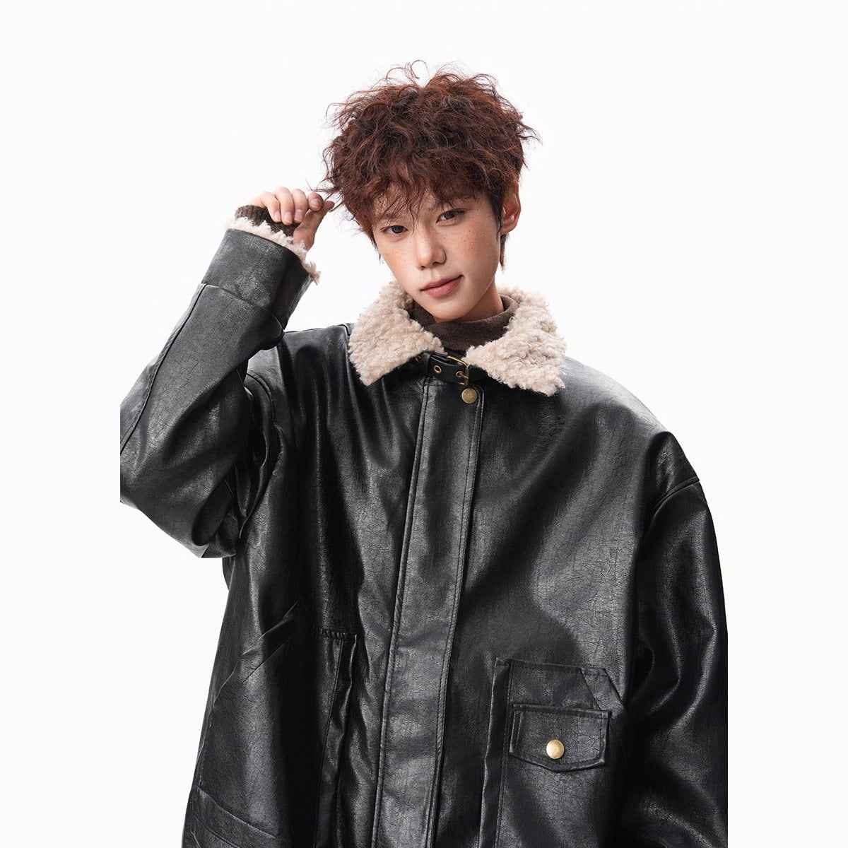 Shearling Motorcycle Jacket with Turn-down Collar For Men | MuddyStock Originals MuddyStock