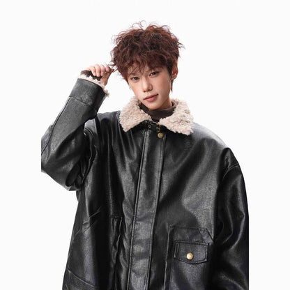 Shearling Motorcycle Jacket with Turn-down Collar For Men | MuddyStock Originals MuddyStock