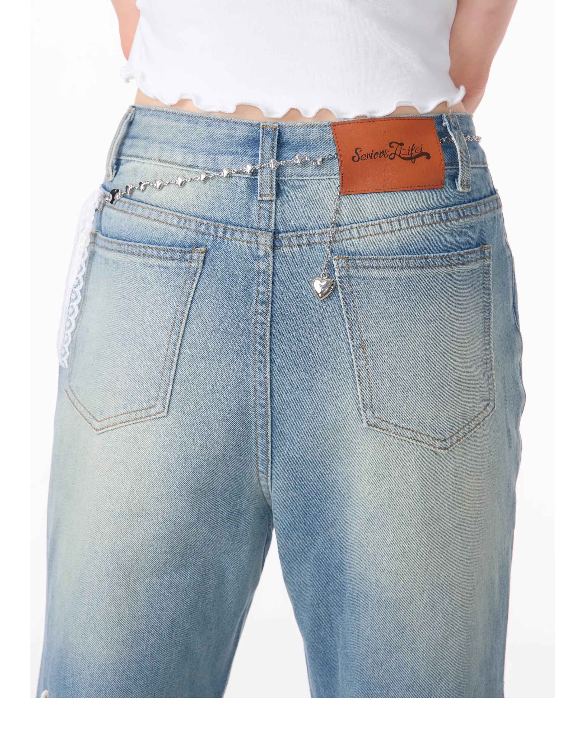 High Waist Bow Patch Wide Leg Straight Jeans For Women MuddyStock