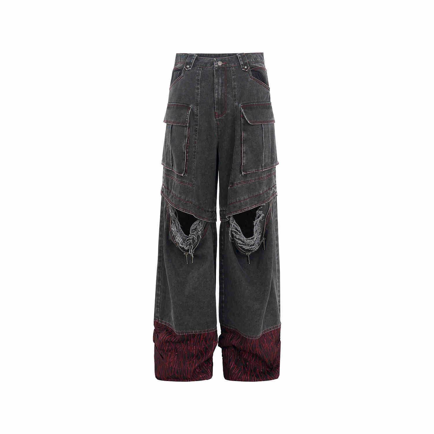 Niche American Retro Destroyed Jeans Gray MuddyStock