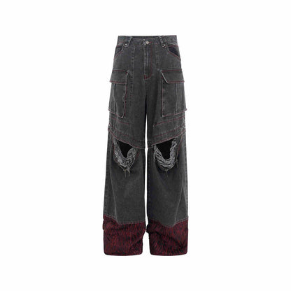 Niche American Retro Destroyed Jeans Gray MuddyStock
