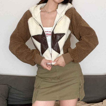 Hooded Star Patch Hoodie For Women MuddyStock