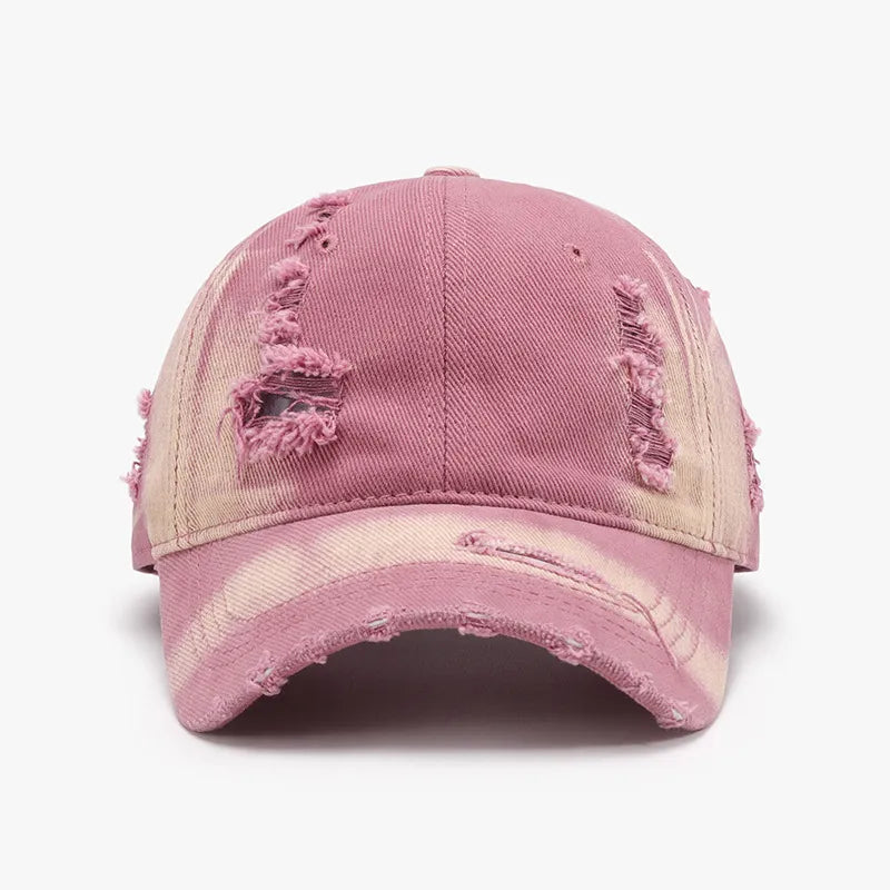 Distressed Adjustable Cotton Baseball Cap For Men And Women Pink Purple One Size