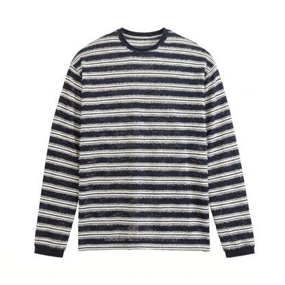 Casual Color-Blocked Stripe Loose Long Sleeve T-Shirt For Men | MuddyStock Originals Navy Blue and White Striped