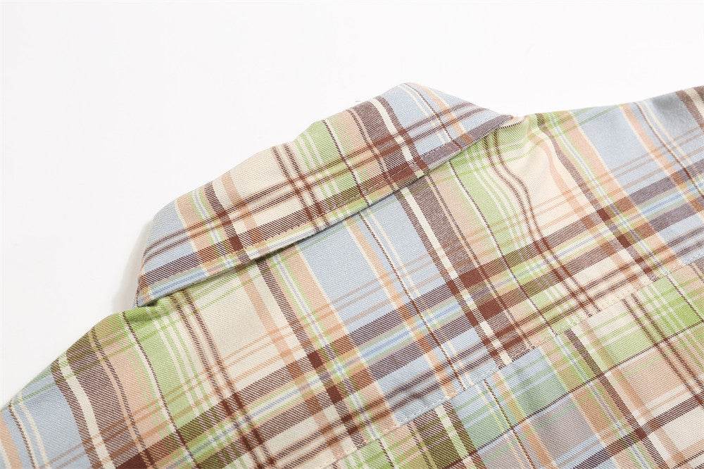 Embroidered Pocket Casual Polo Collar Checked Shirt For Men And Women MuddyStock