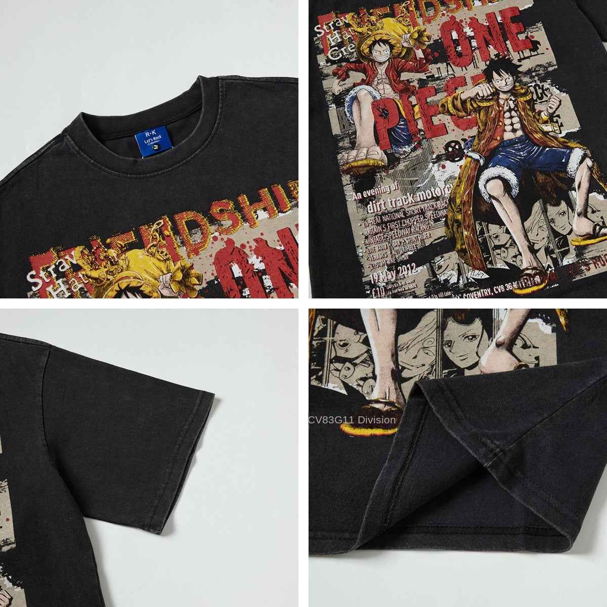 Washed Cartoon Anime Luffy Printed Short Sleeve T-Shirt For Men | MuddyStock Originals eprolo