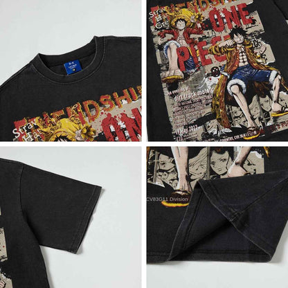 Washed Cartoon Anime Luffy Printed Short Sleeve T-Shirt For Men | MuddyStock Originals eprolo