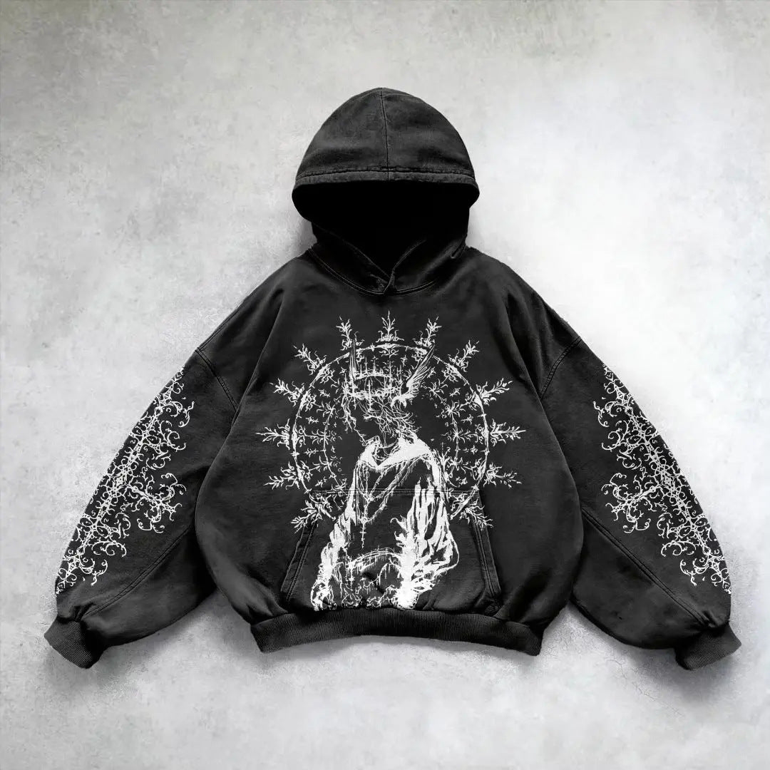 Hooded Printed Hip Hop Streetwear Hoodie Black 7 MuddyStock All Products
