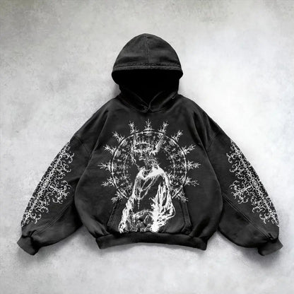 Hooded Printed Hip Hop Streetwear Hoodie Black 7 MuddyStock All Products