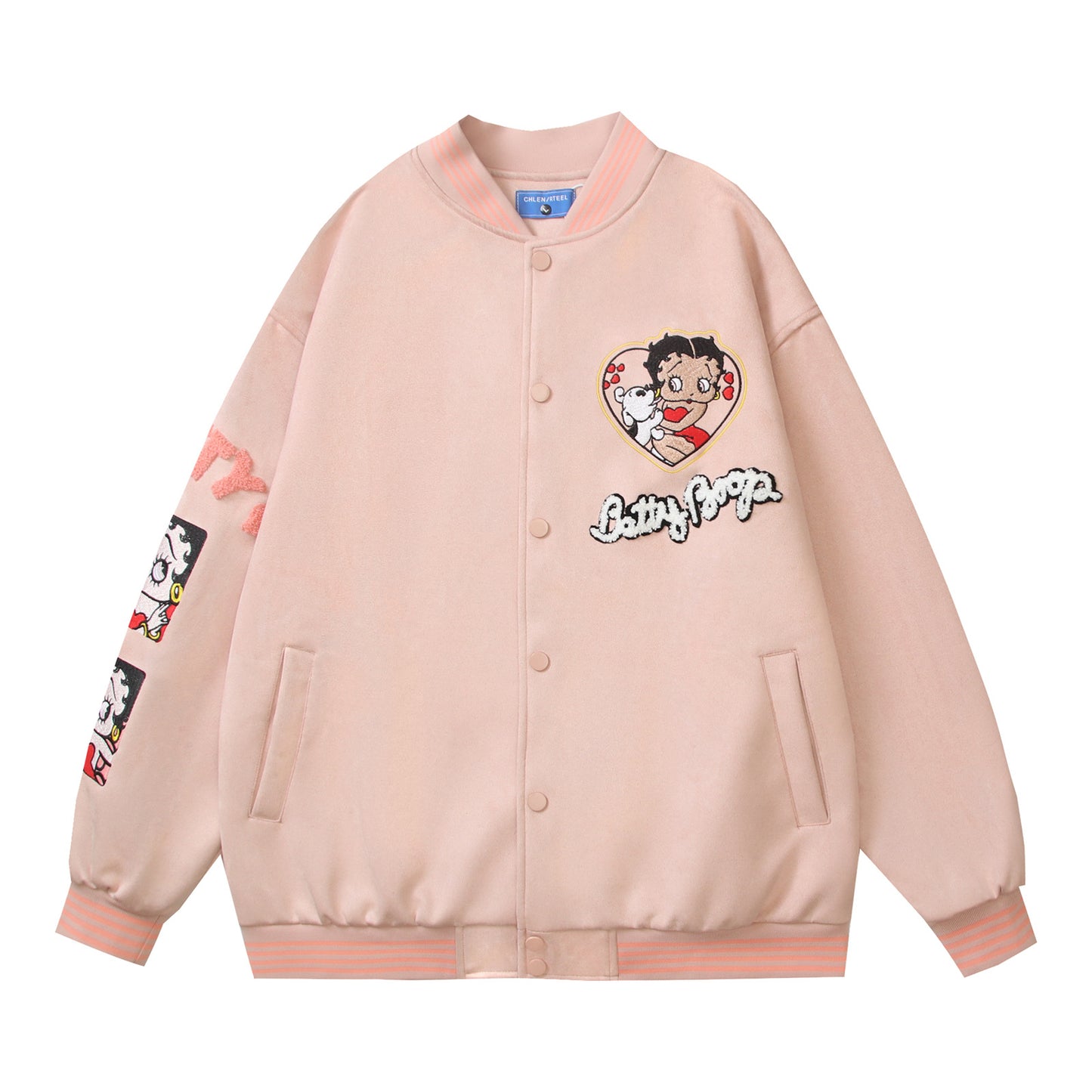 Cartoon Flocking Loose Casual Jacket | MuddyStock Originals Pink