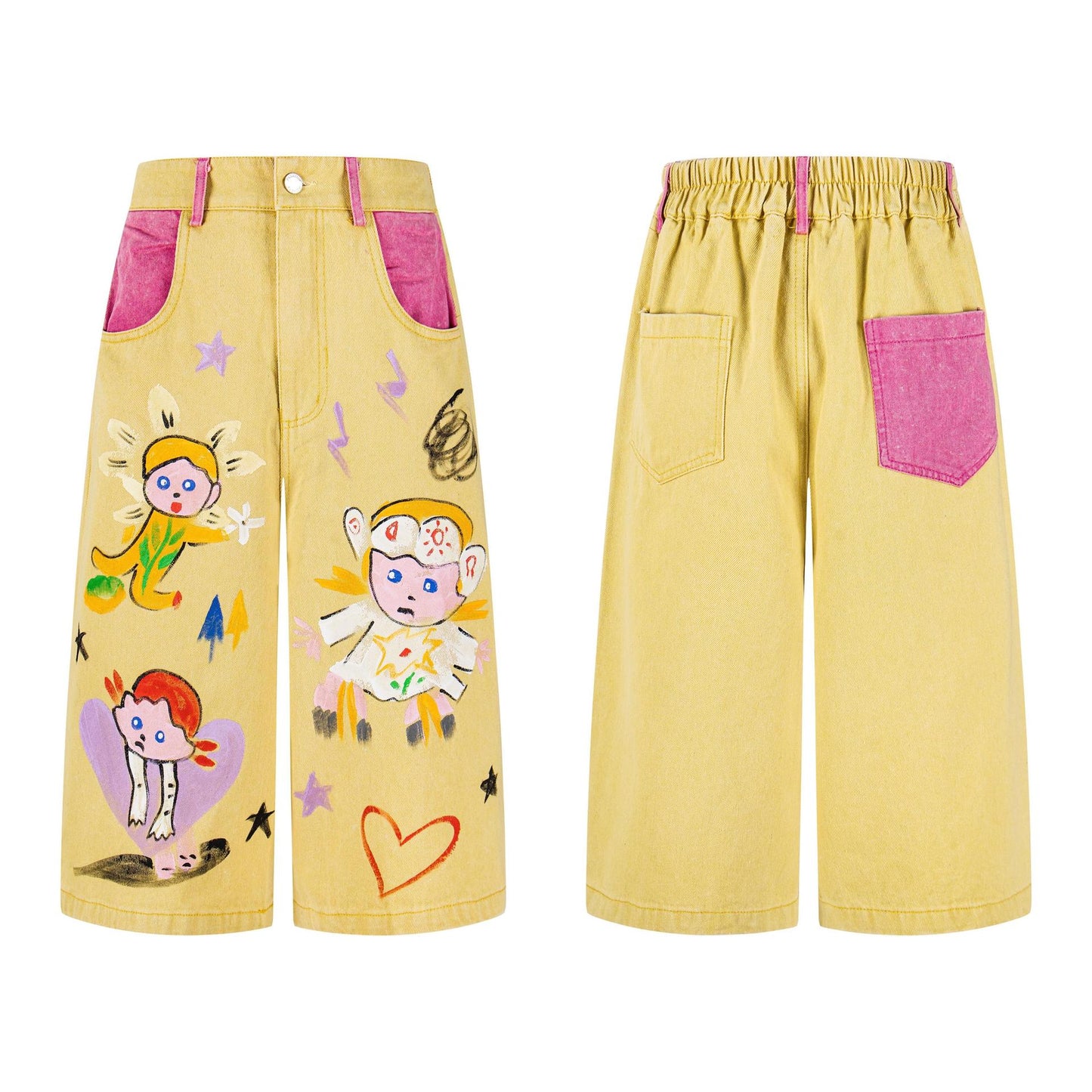 Hand drawn graffiti cropped pants for women | MuddyStock Originals