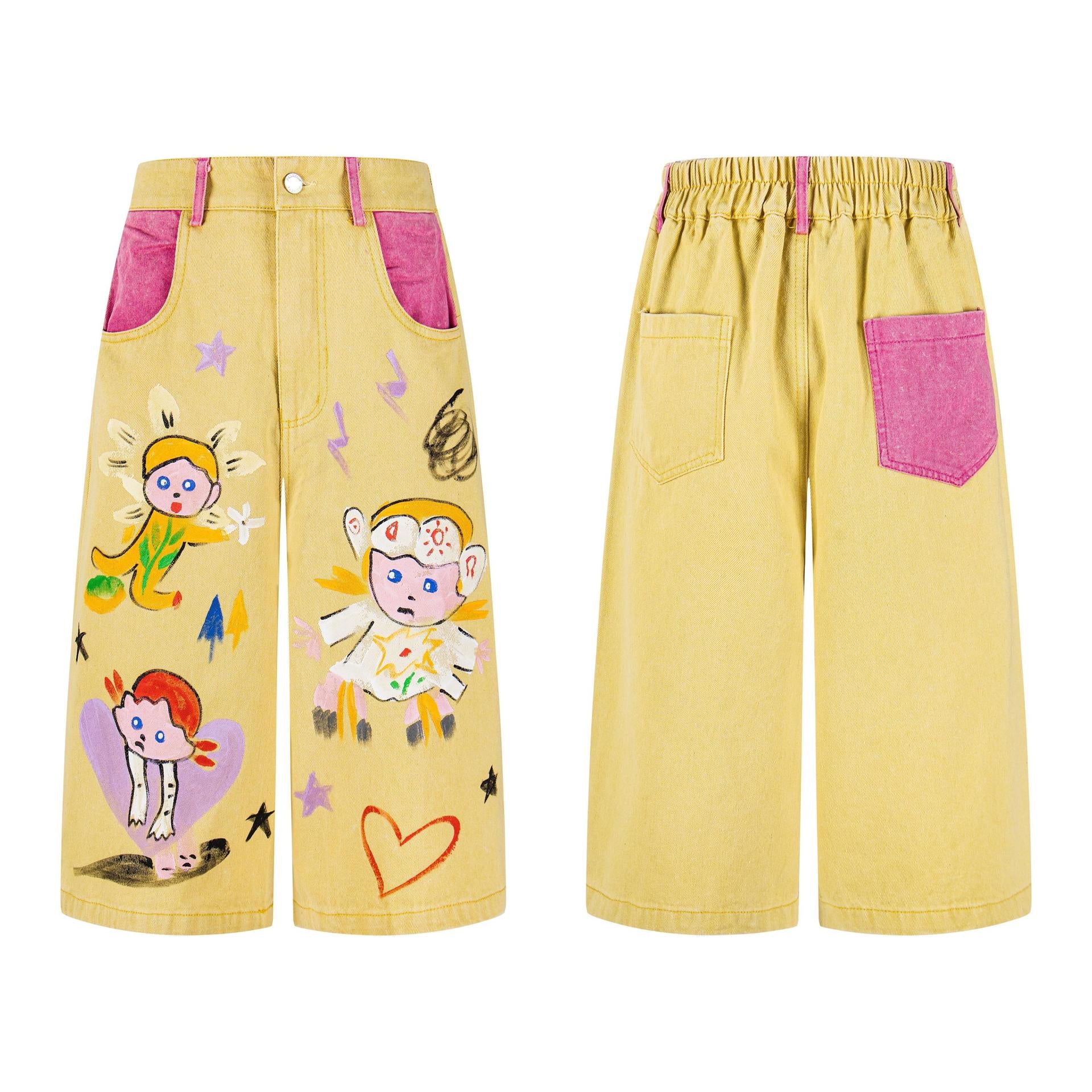 Hand drawn graffiti cropped pants for women | MuddyStock Originals