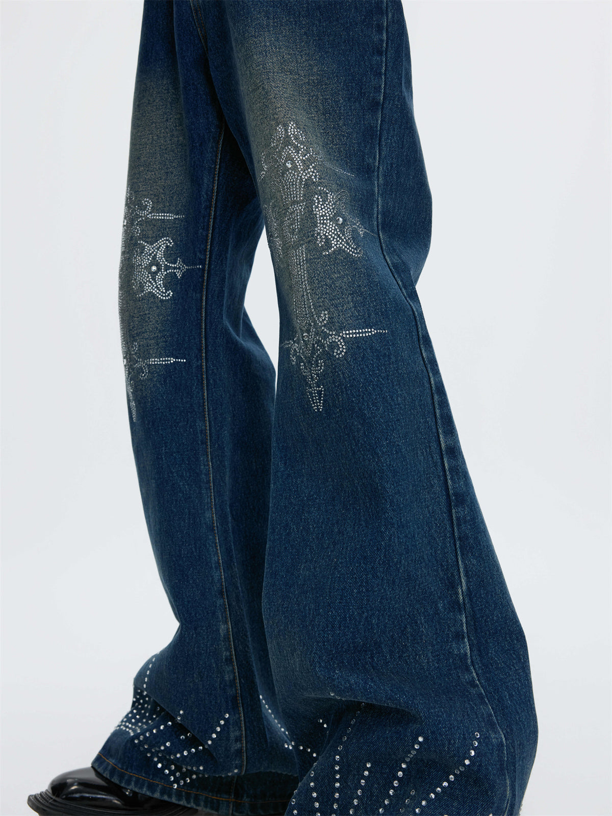 Water-washed Rhinestone Jeans With A Slight Flare For Men All Products